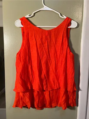 Women’s Size Large Sleeveless Blouse Scoop Neck Tiered Bright Orange Viscose thumbnail 6