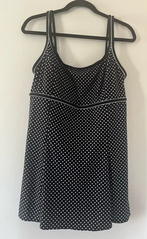 Studio Works Modest polka dot swim dress one piece 14 swimsuit black white retro 1950s thumbnail 1