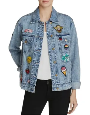 Honey Punch Patch Denim Jean Jacket Sz S thumbnail 1