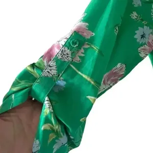 Anthropologie Daniel Rain Green Floral Print 3/4 Sleeve Tie Dress SZ M #2194 thumbnail 4