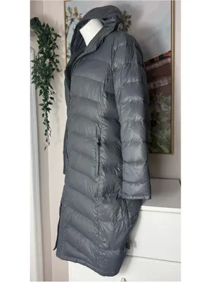 Calvin Klein Grey Duck Down Puffer Long Coat Packable Hooded Zip Size Large thumbnail 3