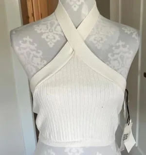 NWT  | White Ribbed Halter Crop Top thumbnail 1