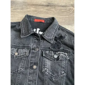 EUC Womens Signature 8‎ distressed black denim jean jacket darling size S thumbnail 4