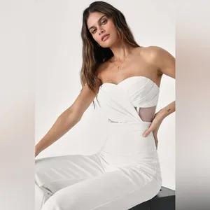 NEW Lulus Surely Stunning Ivory Strapless Bustier Jumpsuit Sz Medium thumbnail 11