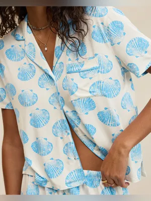 Aerie NEW! Real Soft Short Sleeve Pajama Shirt Blue Shell Nautical thumbnail 1