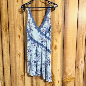 Free People Slip My Mind Trapeze Dress Blue Floral Lace Mini Size Small thumbnail 4