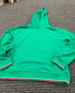 Comfort Colors Emerald Green Hoodie with Red & White Stripe Trim thumbnail 1