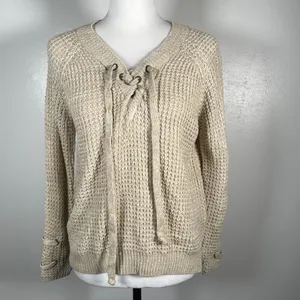 🎈🎈🎈3 for 12$🎈🎈🎈It's Our Time Lace Tie Waffle Knit Long Sleeve Pullover Sweater thumbnail 2