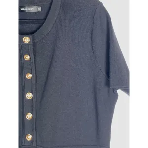 Merokeety Dress XL Black Gold Button Short Sleeve Knit Preppy Career Mini thumbnail 6