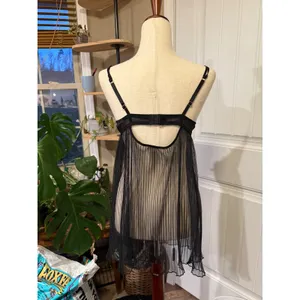 Ambiielle Black Lace Trim Pleated Mesh Babydoll Chemise‎ Lingerie M thumbnail 2