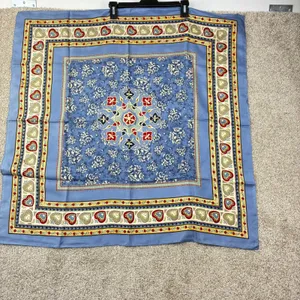 New Stu Square Scarf Blue Floral Heart Medallion Silk Boho Chic Cottagecore thumbnail 7