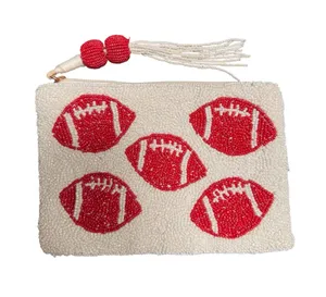 Wandering moon Beaded Football Clutch - Red and White thumbnail 1