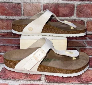 Pre-Owned Birkenstock Gizeh Canvas Vegan Thong Sandal Eggshell Beige Size 6 thumbnail 1