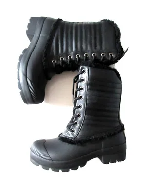 NIB HUNTER Original Shearling Lined Pac in Black Lace-up Rain Boots US 6 $235 thumbnail 1