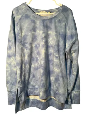 Earth Yoga Women's Size Large Crewneck Sweatshirt‎ Light Blue Tie Dye Cloud Slit thumbnail 1