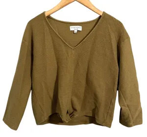 Texture‎ & Thread Madewell Olive Green Ribbed Knit Tie Front Top thumbnail 1