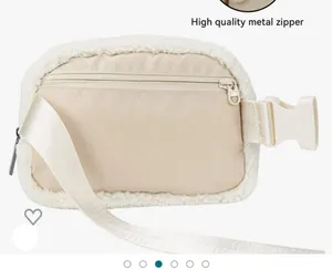 Fleece Belt Bag Women Sherpa Crossbody Waist Bag Adjustable strap Cream … thumbnail 4