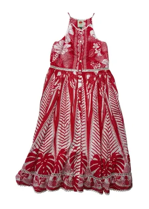 Farm Rio size small Red White Tropical Print Button-Front Maxi Dress vaca party thumbnail 1