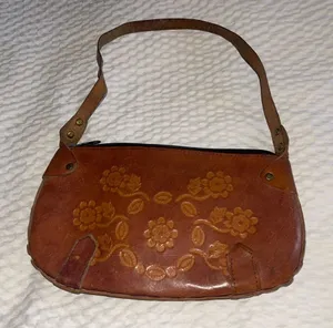 Vintage Floral Embossed Brown Leather Handbag thumbnail 1