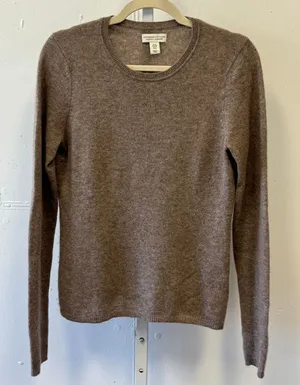 Adrienne Vittadini 100% 2-Ply Cashmere Crew Neck‎ Sweater Brown Taupe Medium thumbnail 1