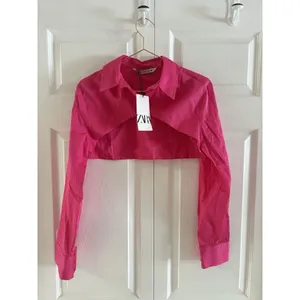 ZARA NWT POPLIN LONG SLEEVES‎ CROP TOP FUCHSIA Shirt 4886/253 M thumbnail 6
