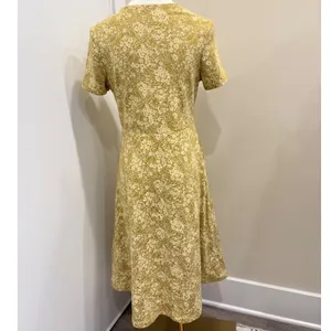 Pact Organic Cotton Floral Fit and Flare V-Neck Midi Dress Chartreuse Yellow S thumbnail 3