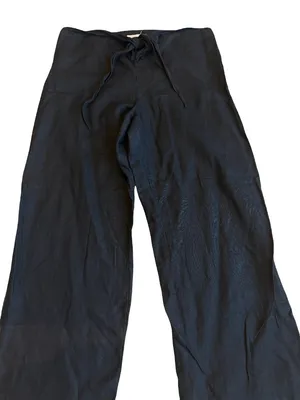 Linen & Co Black Linen Wide Leg Drawstring Pants Palazzo Cropped Large Women's thumbnail 7