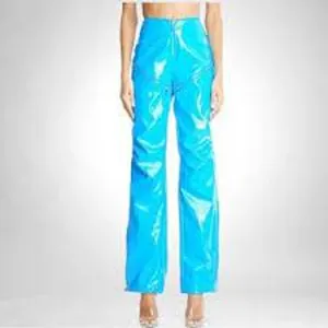 I. Am. Gia Isla Blue Zipper Pants Womens Size XS Rave Shiny Faux Leather thumbnail 4