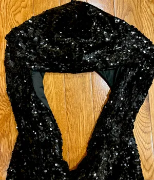 Akira NWT Cool Girl" Hood runway black Sequin Deep V Halter backless dress L thumbnail 11
