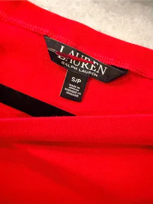 NWOT LRL Lauren Ralph Lauren Size S Red Boat Neck Cuffed Sleeve Top Cotton thumbnail 6