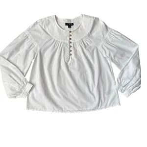 J.Crew Shirred Popover Top in Cotton Poplin Bright Gold Buttons White Size XS thumbnail 4
