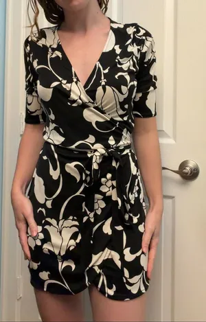 Floral Wrap Dress Black thumbnail 1