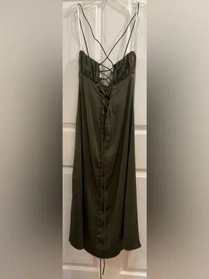 Lulu's Olive Green Midi Dress with Crisscross Lace-Up Back thumbnail 3