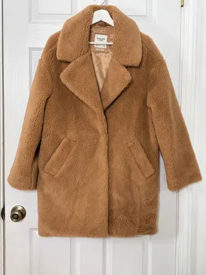 Abercrombie & Fitch The A&F Teddy Coat Size S Camel Brown Faux Fur Sherpa Cozy thumbnail 2