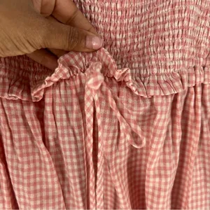 Forever Sunny Smocked Gingham Blouse Petal Pink Balloon Sleeves Peasant Milkmaid thumbnail 5