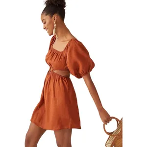Anthropologie Faithfull‎ Almero Linen Square-Neck Puff-Sleeve Mini Dress NWT thumbnail 3