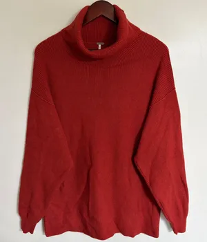 Free People Ottoman‎ Slouchy Tunic Sweater Red Turtleneck Ribbed Knit OB816580 S thumbnail 1
