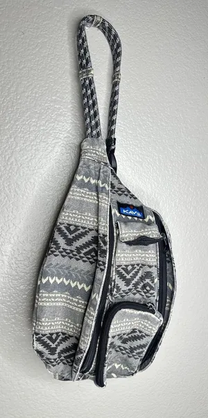 KAVU Gray Rope Sling Backpack Canvas Crossbody Travel Bag Geometric Women thumbnail 1