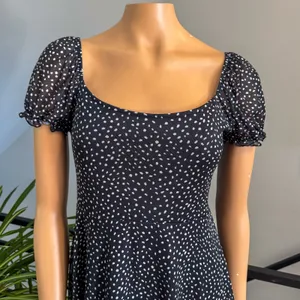 Altar'd State Black White Polka Dot Fit & Flare Puff Sleeve Mini Dress - Large thumbnail 3