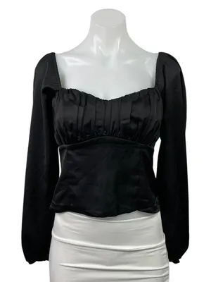Abercrombie & Fitch Black Long Sleeve Pleated Bustier Crop Blouse Top Size M thumbnail 1
