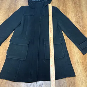 Banana Republic Black Wool Hooded Parka Pea Coat Womens Small Full Zip Snap Chic thumbnail 6