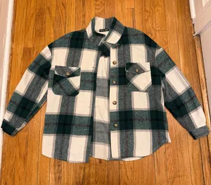 SheIn Green and white flannel thumbnail 1