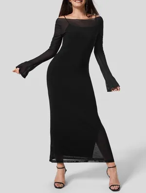 Halara Long Sleeve 2-piece Sheer Maxi Split Bodycon Dress thumbnail 1