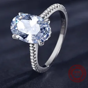 Sterling Silver SIZE 9 925 Oval Emerald Cut CZ Wedding Engagement Ring thumbnail 2