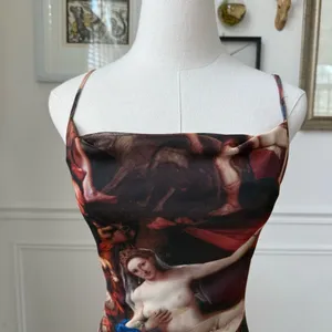 Pretty Little Thing Mesh Bodycon Ruched Mini Dress Renaissance Artwork Print 4 thumbnail 3