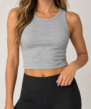 Yogalicious Heavenly Rib Stay Crop Tank Large Gray Athleisure Yoga Top thumbnail 1