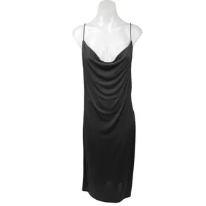 Zara Black Silky Cowl Neck Cami Camisole Midi Backless Tank Slip Dress Size L thumbnail 3