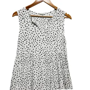 Beach Lunch Lounge Midi Tiered Babydoll Dress XS White Black Polka Dot‎ Cottage thumbnail 3