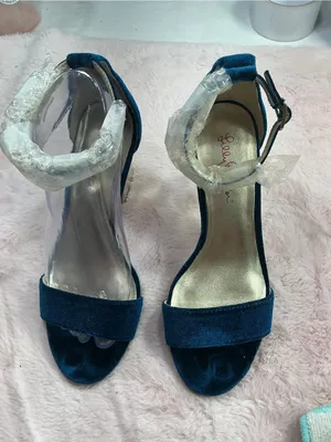 Lilly Pulitzer Teal Velvet Ankle-Strap Heels 147 thumbnail 1