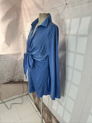 Hello Molly Blue New Perspective Satin Long Sleeve Mini Shirt Dress Size Medium thumbnail 3